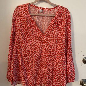 Red and white floral peasant blouse